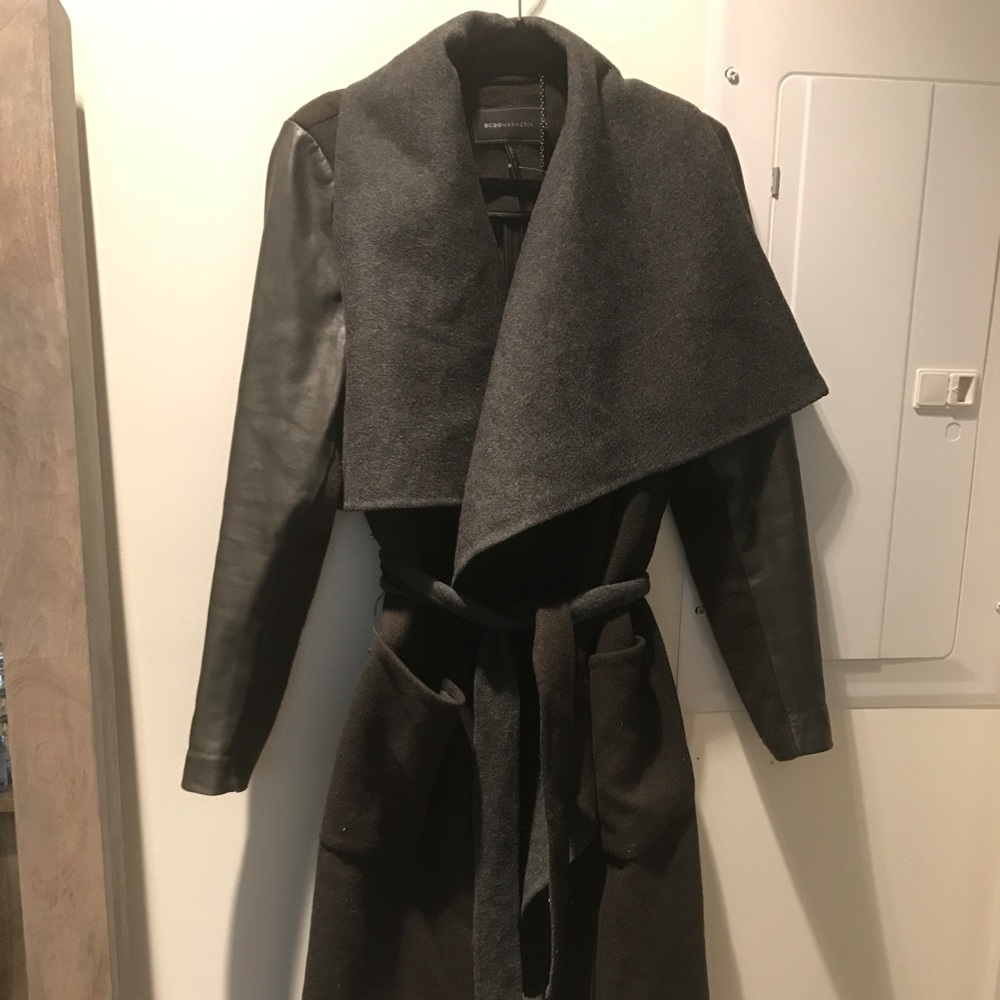 Bcbg wool and leather coat